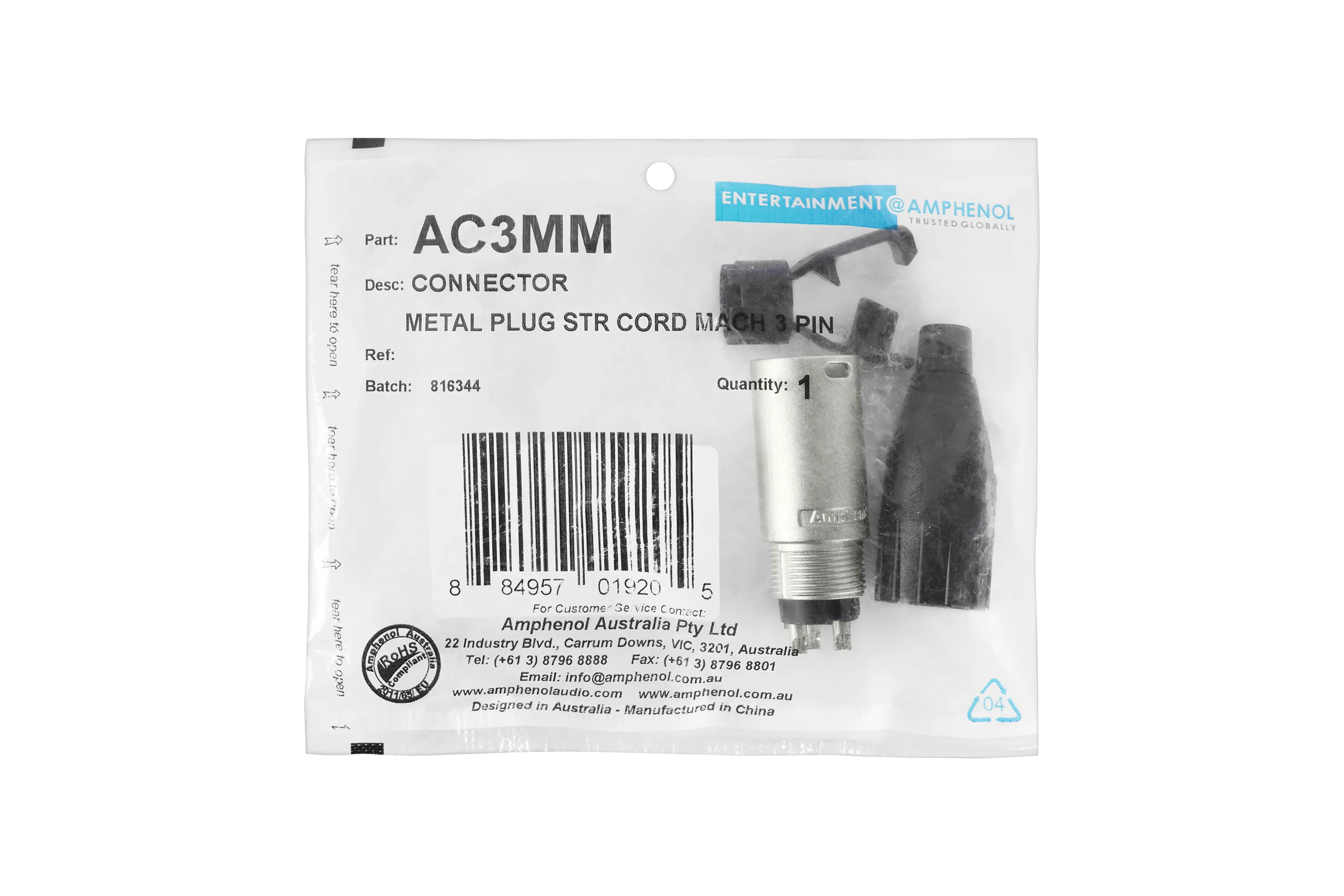 Разъем XLR штекер AC3MM