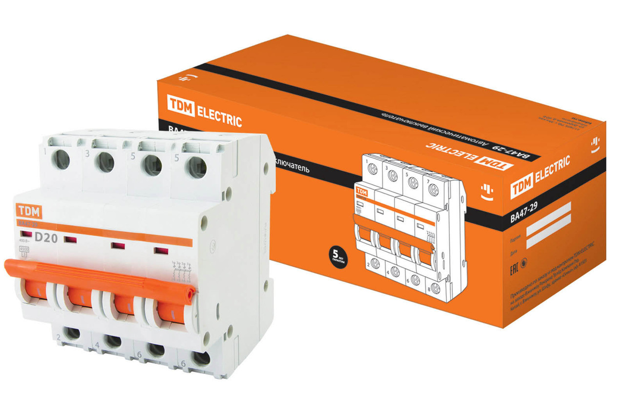 Автоматический выключатель ВА47-29 4P; 20А; 4,5кА; тип D.