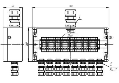 Коробка клеммная взрывобезопасная с кабельными вводами под бронированный кабель. Габарит 360х160х90