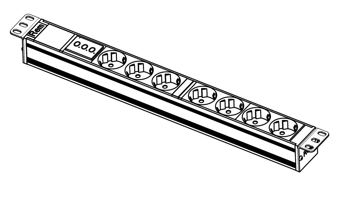 Блок розеток Rem-32 с амп, 7 Schuko, 32А, алюм., 19", колодка