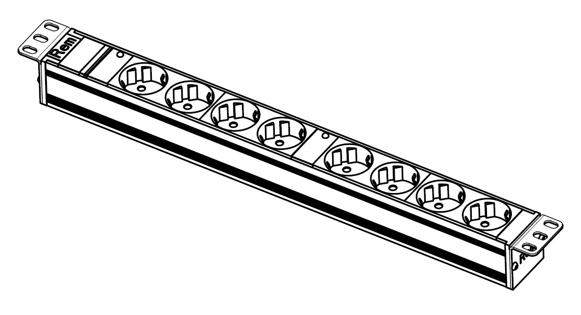 Блок розеток Rem-32 с инд., 8 Schuko, 32A, алюм., 19", колодка