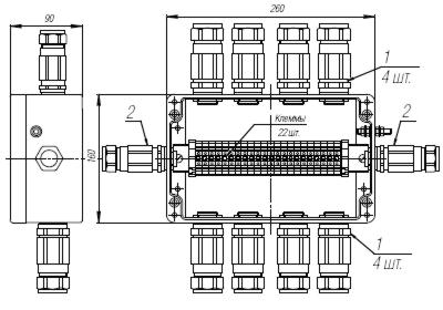Коробка клеммная взрывобезопасная с кабельными вводами под бронированный кабель. Габарит 260х160х90