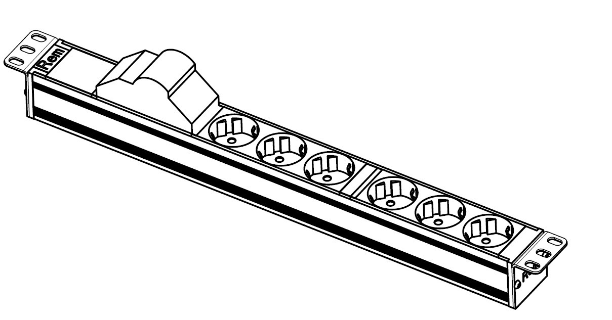 Блок розеток Rem-32 с авт., 6 Schuko, 32А, алюм., 19", колодка