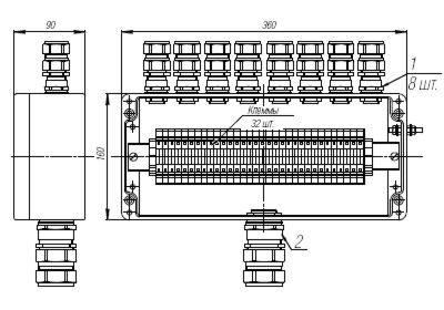 Коробка клеммная взрывобезопасная с кабельными вводами под бронированный кабель. Габарит 360х160х90