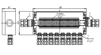 Коробка клеммная взрывобезопасная с кабельными вводами под бронированный кабель. Габарит 360х160х90